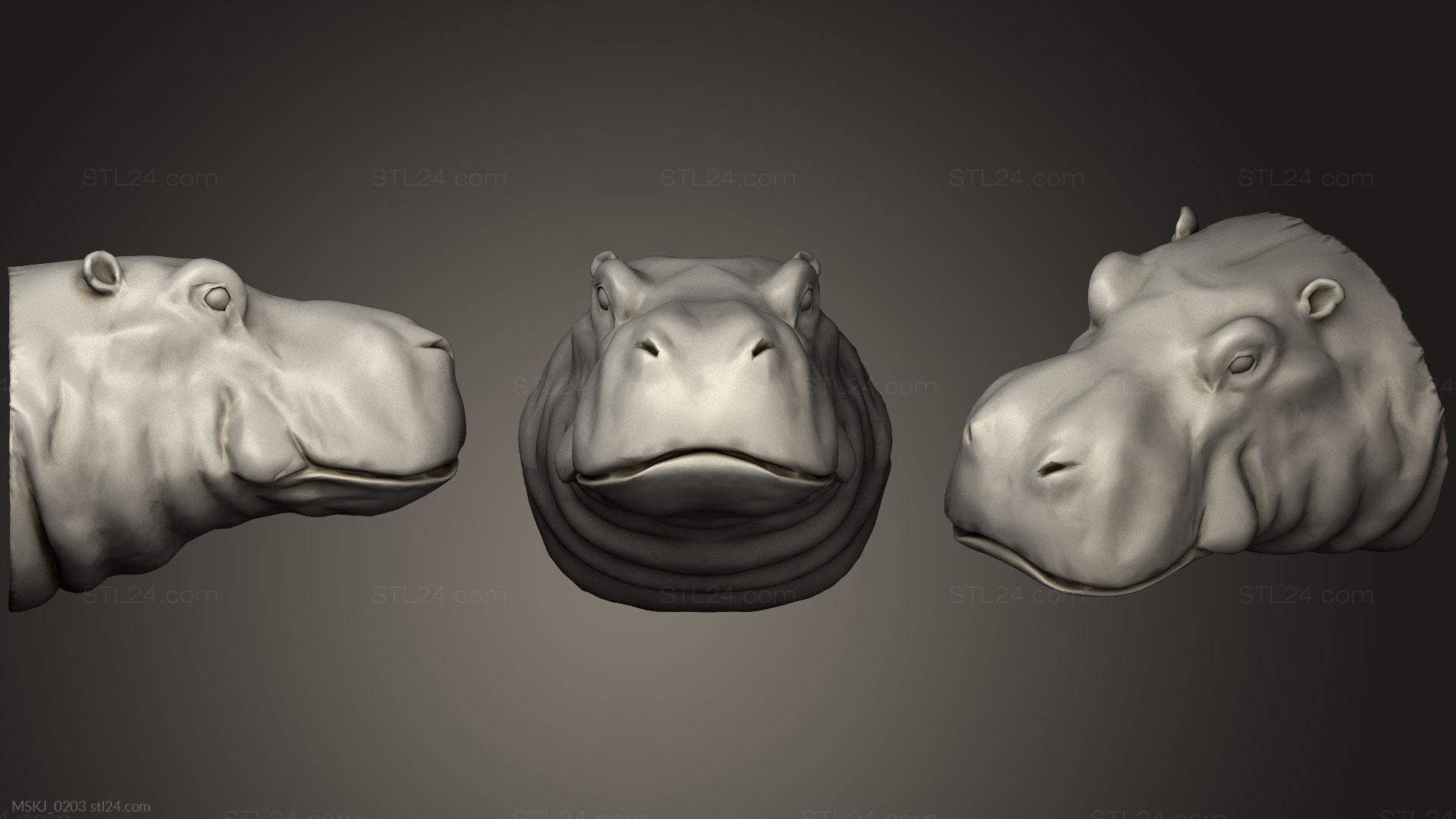 Маски и морды животных (Низкополигональная Голова бегемота, MSKJ_0203) 3D модель для ЧПУ станка